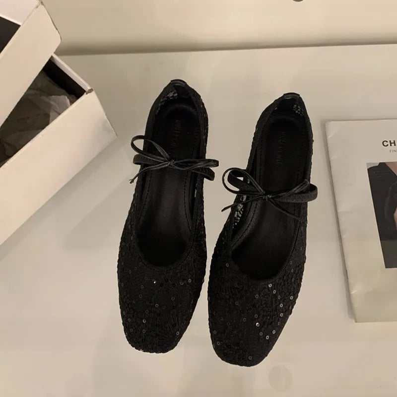 LBSFY  -Brand Women Flats Fashion Mesh Flat Shoes Ladies Elegant Mary Jane Shoes Soft Sole Outdoor Dress Ballerinas Shoes