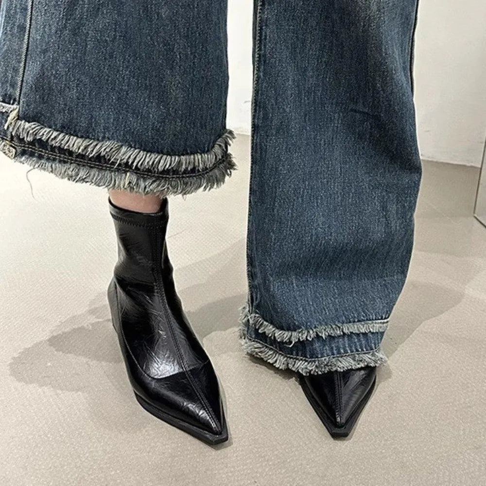 LBSFY -Pointed Toe Women Slim Ankle Boots Fashion Square Low Heel Ladies Elegant Back Zippers Short Booties Women's Footwear