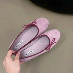 LBSFY  -Brand Women Flats Fashion Bow-knot Round Toe Shallow Slip On Ladies Boat Shoes Soft Flat Heel Dress Ballerinas Shoes Mu