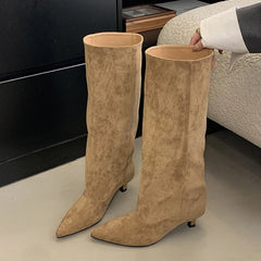 LBSFY -Autumn Winter Sexy Women Knee-High Boots Street Style Pointed Toe Thin Low Heels Cowboy Ladies Shoes Long Botas De Mujer