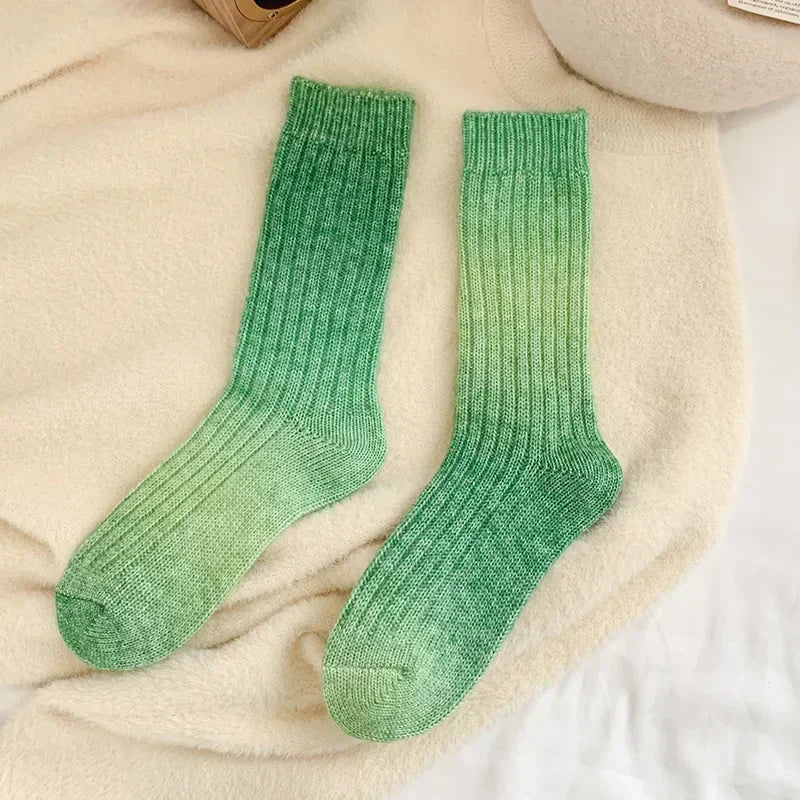 Lbsfy Wool Winter Thick Warm Long Socks Gradient Wool Cashmere Kawaii Socks Women Thermal Floor Sleeping Socks New Year Gift Autumn
