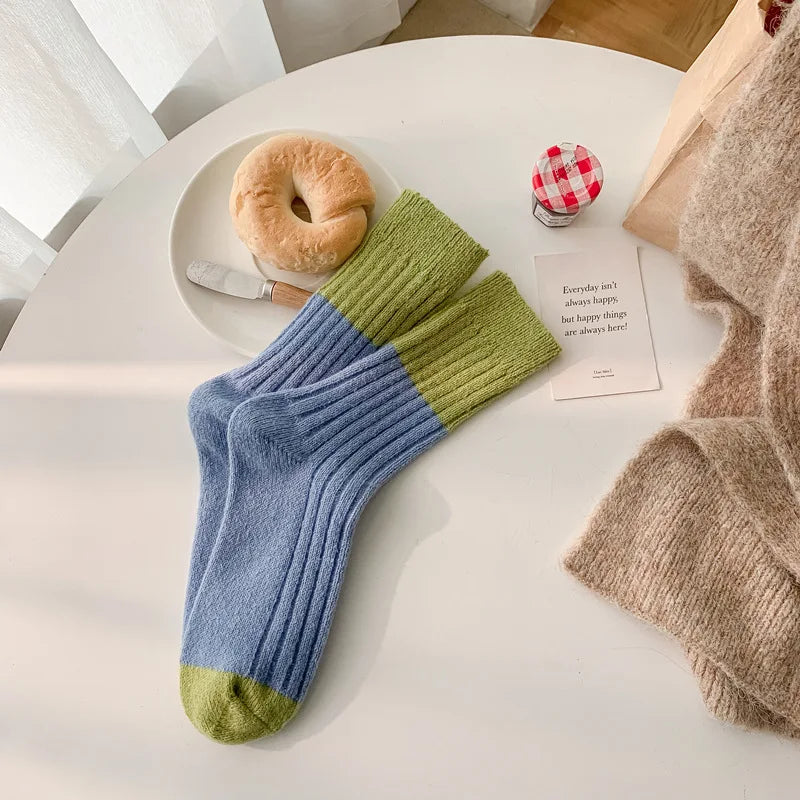 Lbsfy Cashmere Mid-calf Socks Women Korean Style Thickened Japanese Thermal Insulation Retro Wool Long Socks Autumn Winter