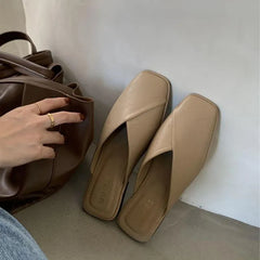 LBSFY -Flat Half Drag Slippers Square Toe Sandals 2025 Spring/Summer Outside Wear Casual Soft Bottom Mules Low Heel Sapatos Femininos