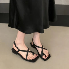 LBSFY -Brand Women Sandals Fashion Narrow Band Ladies Casual Sandal Shoes Square Low Heel Outdoor Gladiator Shoes Beach Shoes