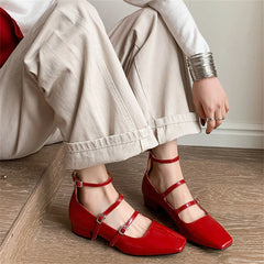LBSFY  -  Women's High Heels Casual Shoes Mary Jane Patent Leather Thick Heels Spring Summer Party Buckles Wedding Shoes Woman