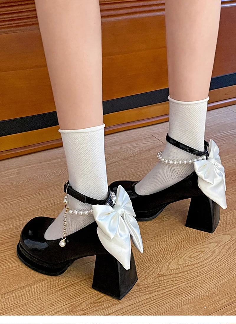 LBSFY -Designer Butterfly-knot Women Mary Jane Shoes Ladies Concise Outdoor Pumps Spring Autumn Women's Dress Leather Shoes
