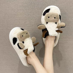 LBSFY  -  Cow plush slippers warm home slippers unisex cute cartoon cow slippers home men and women warm home cotton shoes