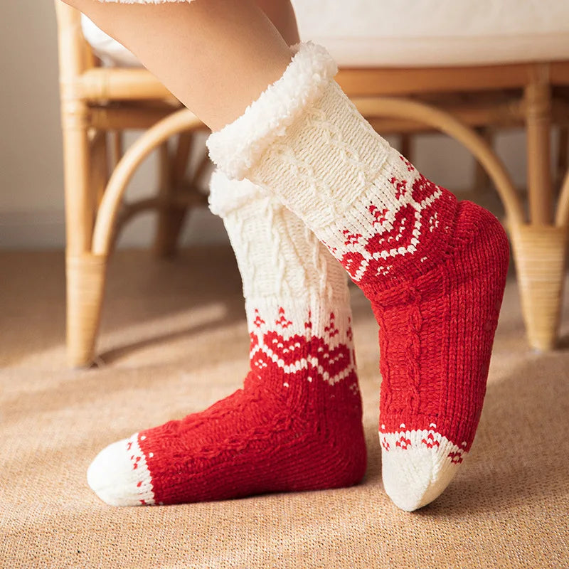 Lbsfy New Women's Winter Thickened Floor Socks Woven Thermal Cashmere Socks Love Heart Carpet Home Plus Socks Velvet Sleep Socks