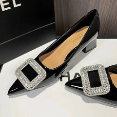 LBSFY -New Style Luxury Women's Fashion Metal Crystal Splice Women Pumps Kitten Thick Heel Elegant Party Ladies Shoes Zapatos De Mujer