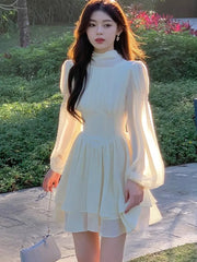 LBSFY -Elegant Long Sleeve Evening Dresses for Women Spring Slim Lace Up A-Line Party Prom Casual Dress Fashion French Female Clothing
