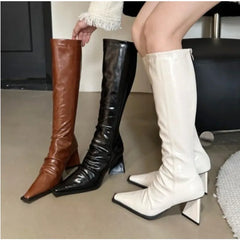 LBSFY -New Stretch Soft Leather Women Over the Knee High Boots Fashion Pointed Toe Shoes Autumn Winter Thick Heel Ladies Long Booties