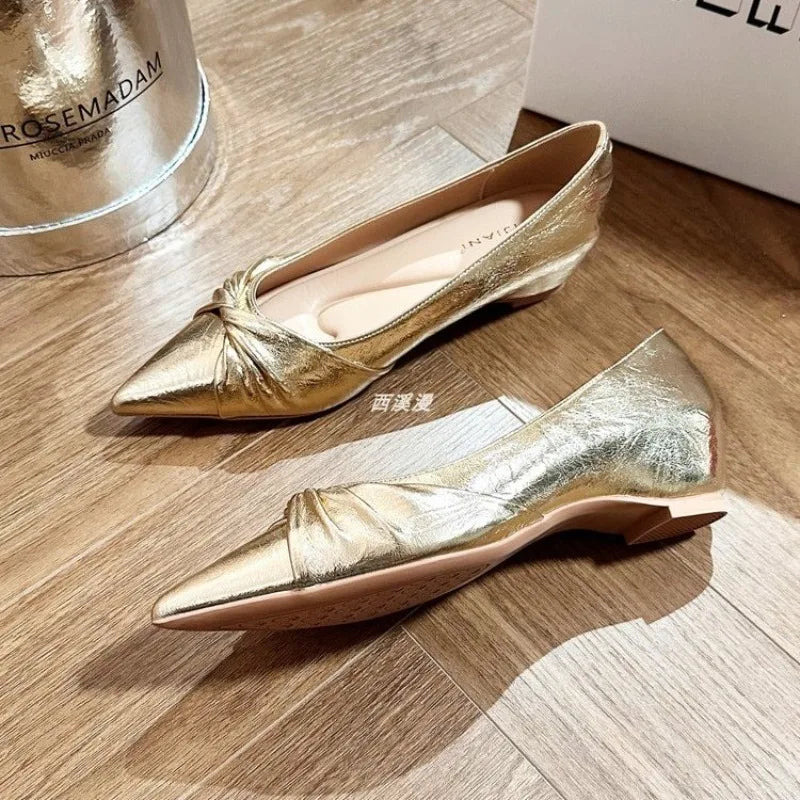 LBSFY -New Fashion Women Flats Pointed Shoes for Women Apricot Leather Casual Loafers Slip on Moccasins Large Size Flat Shoes for Women