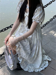 LBSFY  -Elegant Floral Midi Dress Women Sweet Printing Design Korean Fairy Dress Female 2024 Autumn Vintage Casual Party Dress
