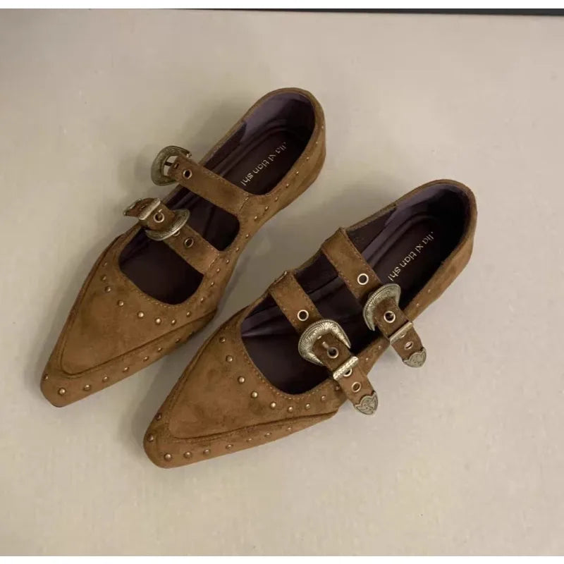 LBSFY -New Pointed Toe Women Mary Jane Shoes Fashion Shallow Buckle Shoes Ladies Casaul Dress Low Heel Leather Shoes Zapatos De Mujer