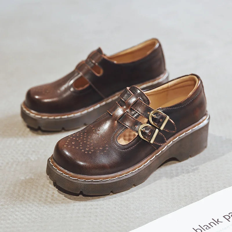 LBSFY  -  Vintage Block Women's Shoes Thick Sole Sen Women's Japanese Mary Jane Single Shoes Cute Big Head JK Small Leather Shoes