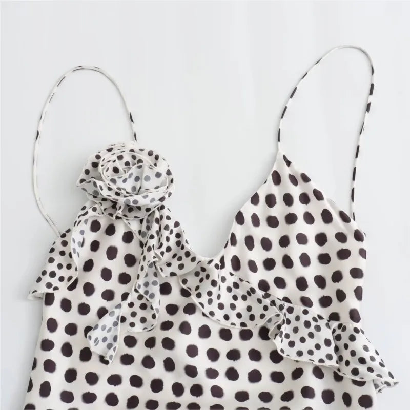 LBSFY -Women's Polka Dot Layered Decorative Satin Sleeveless Suspender Dress Ruffle Slim Chic Party Dress Fashion Female Clothing