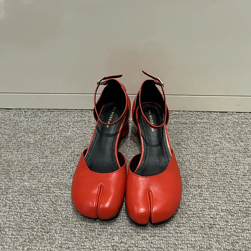 LBSFY -Fashion Tabi Ninja Women Shoes Round Split Toe Shallow Thick Heel Sandals Mid Heel Mary Janes Shoes Female Pumps Mujer