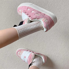 LBSFY  -  Vintage Womens Sports Shoes Pink Design Sweet Kawaii Fashion Women Sneakers Autumn Cute PU Leather Lace Female Shoes