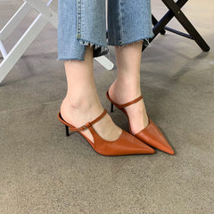 LBSFY  -  Fashion Women Slides Slippers Pointed Toe Black/White/Brown/Yellow Sexy Dress Shoes Thin High Heels Slip On Party Pumps Size 39