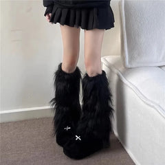 Lbsfy 25/40cm Y2K Spicy Girl Imitation Rabbit Fur Grass Leg Covers Plush Thickened Velvet Subcultural Tubing Stacked Furry Leg Warmers