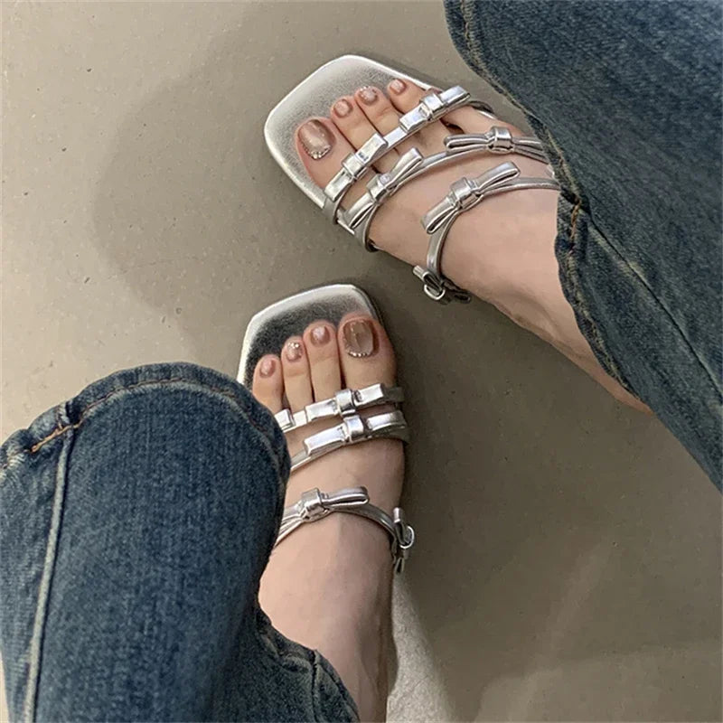 LBSFY -Summer Fashion Leopard Narrow Band Woman Slippers Thin Low Heels Party Stripper Ladies Mules Slides Zapatos Mujer