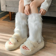 Lbsfy Japanese White Faux Fur Leg Warmers Boot Covers Y2K Goth Solid Leg Socks Punk Jk Knee-length Hiphop Hotgirl Fashion Warm Sock