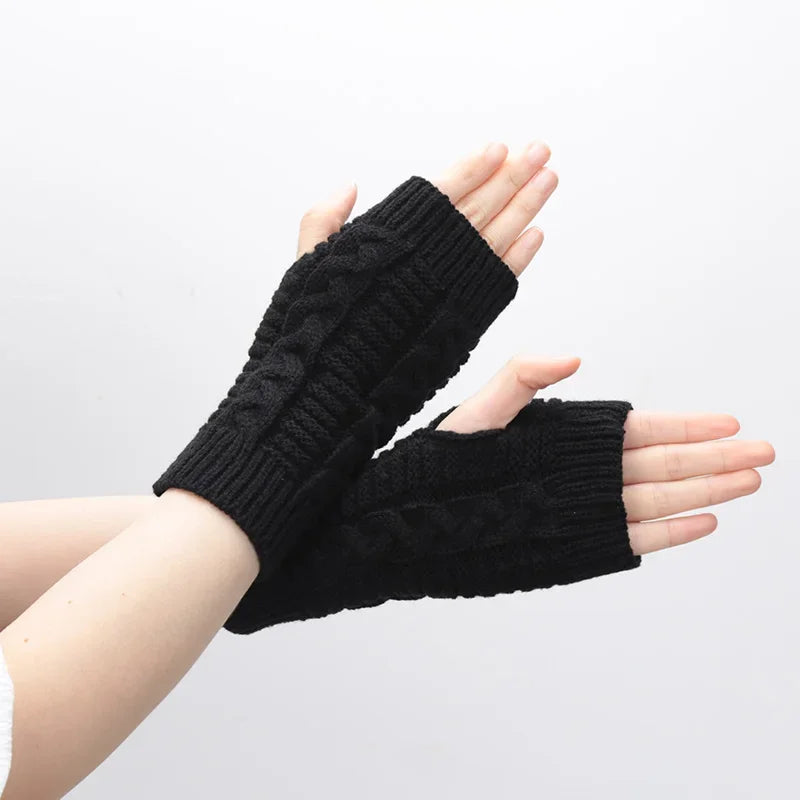 Lbsfy Knitted Half Finger Gloves Women's Warm Soft Winter Mittens for Girl Guantes Y2K Sleeve Girls Lolita Goth Fingerless Gloves