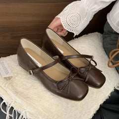 LBSFY -French Butterfly Knot round Head Mary Jane Shoes Women Soft Bottom Commute Evening Single Shoes Low Cut Casual Footwear