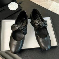 LBSFY  -   Star style Fashion Mixed-color Bowknot Mary Janes Women Ballet Flats Spring Summer Soft Leather Girls Loafers Lazy Dance Shoes