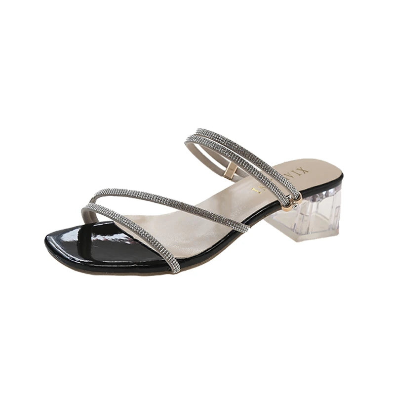 LBSFY -Two-wear 2025 New Style Women's Sandals Rhinestone Embellished Fashion Outerwear High Heel Net Weight Casual Shoes