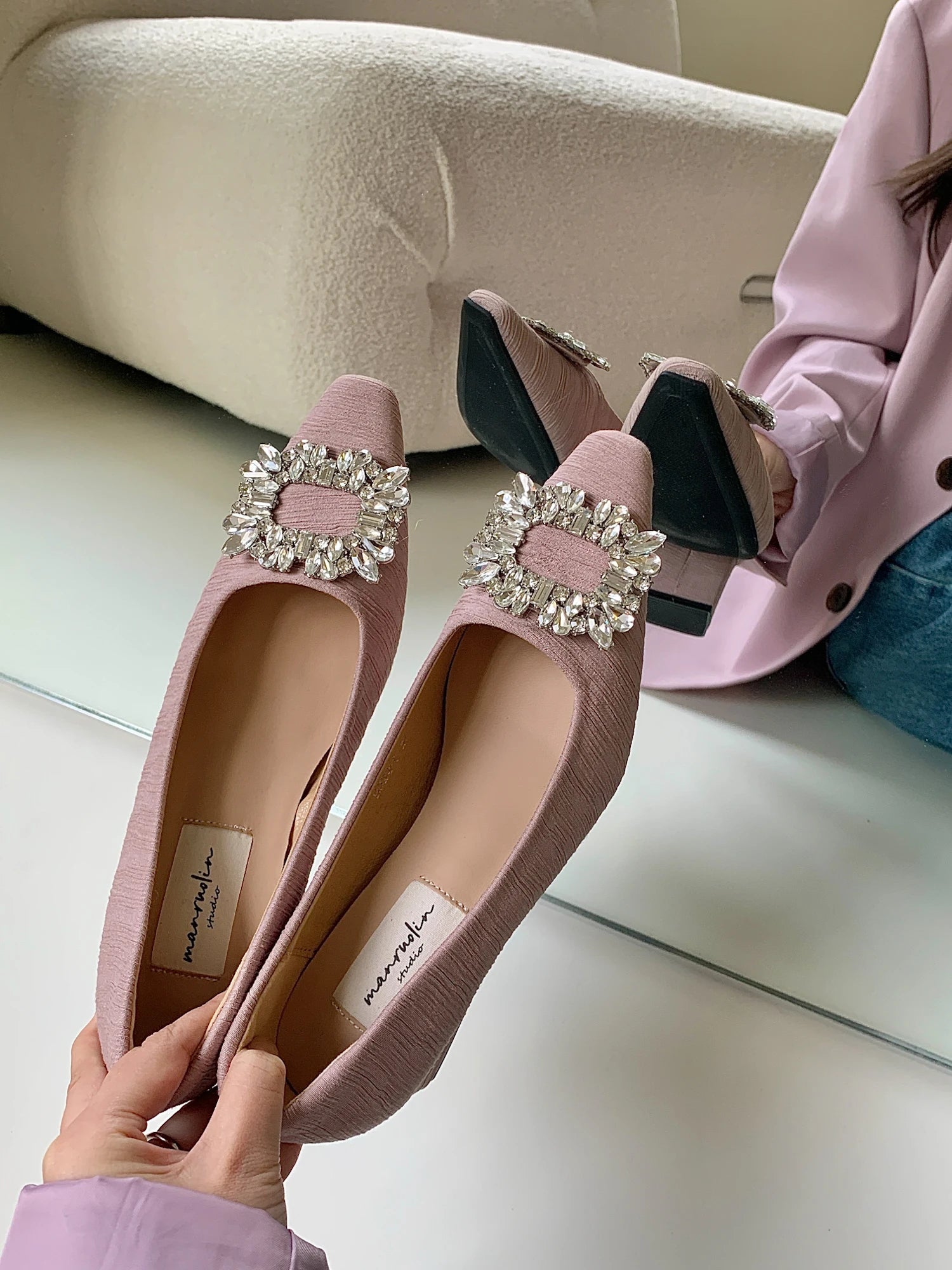 LBSFY  -  Ankle Strap Buckle Sandals Ladies Brand Designer Stiletto Pointed Toe Hollow Walking Show Shoes for Women Dress Pumps M