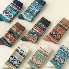 Lbsfy 3 Pairs Men's Retro Socks Ethnic Style Geometric Stripes Cotton Crew Socks Male Breathable and Sweat-absorbing Winter Warm Sock