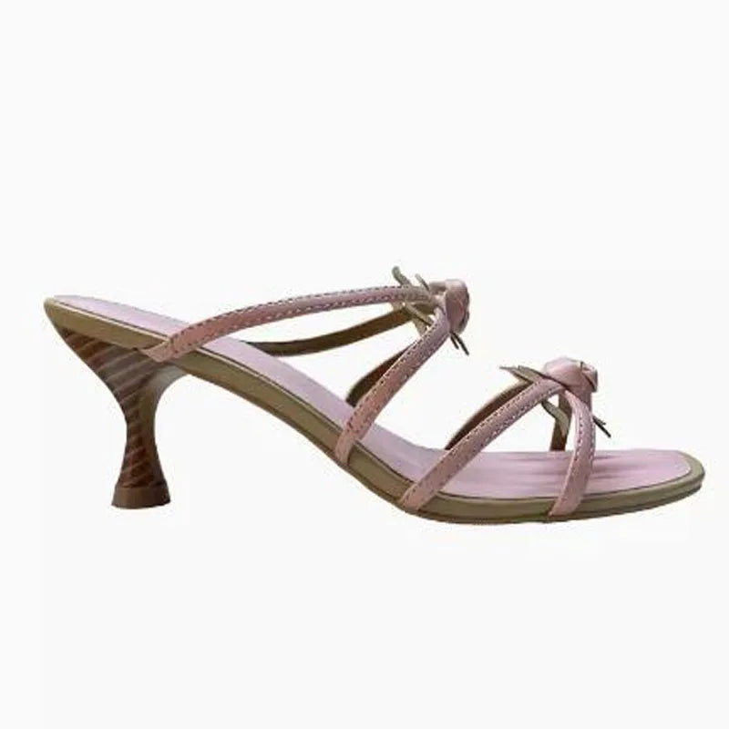 LBSFY  -  Sweet Girls Pink Black Rose Flower Decor Sheep Skin Leather Square Toe Hollow 6 CM Kitten Heels Slippers Women Leisure Sandals