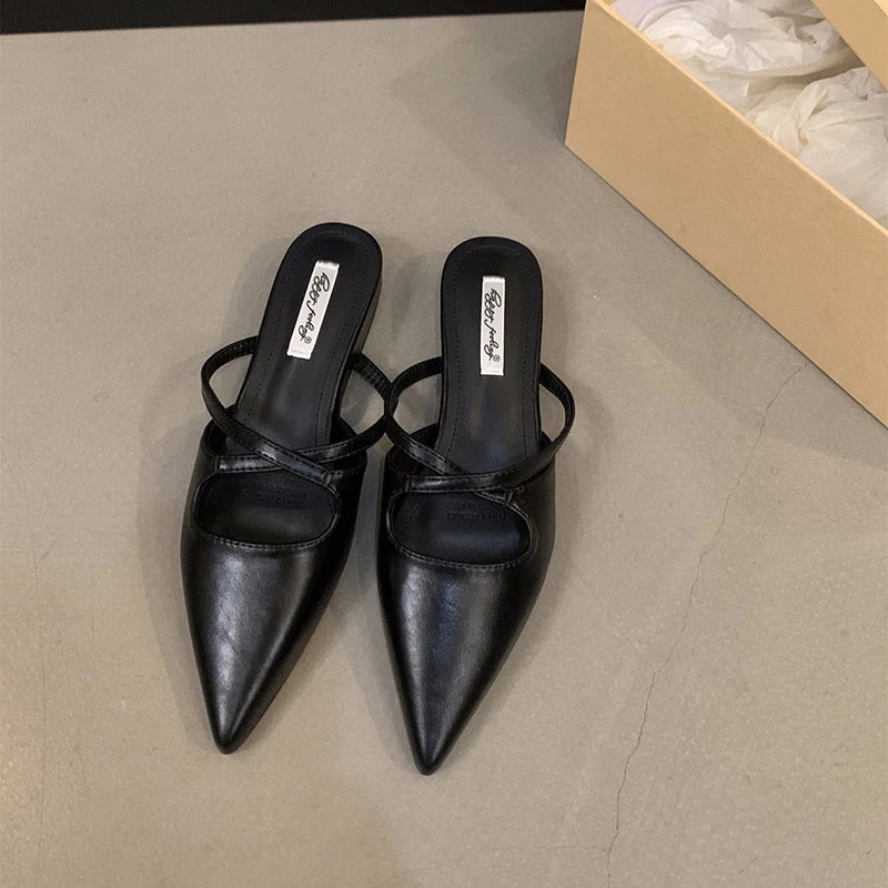 LBSFY  Summer Women's Pointed Toe Mules Slippers Fashion Shallow Slip On Slides Elegant Dress Street Style Shoes