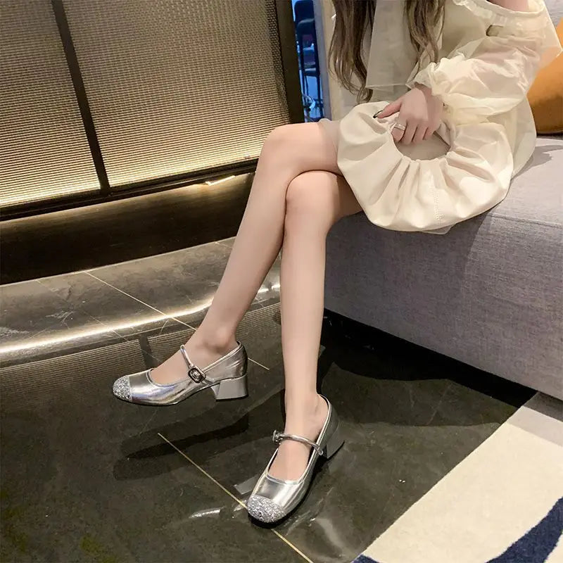 LBSFY -Women's Mary Jane Shoes Leather Summer Dresses French Style Wear-resistant Round Toe Mid Heel Ladies Design Single Lolita Shoes