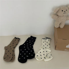 Lbsfy New Women Socks Cotton Ruffle Love Print Socks Middle Tube Autumn Spring Winter Sweet Style Socks Japanese Girls Socks