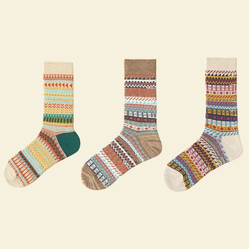 Lbsfy 3 Pairs Winter Thick Warm Cotton Men's Sock Retro High Quality Casual and Breathable Crew Socks Unisex Funky Vintage Couple Sock