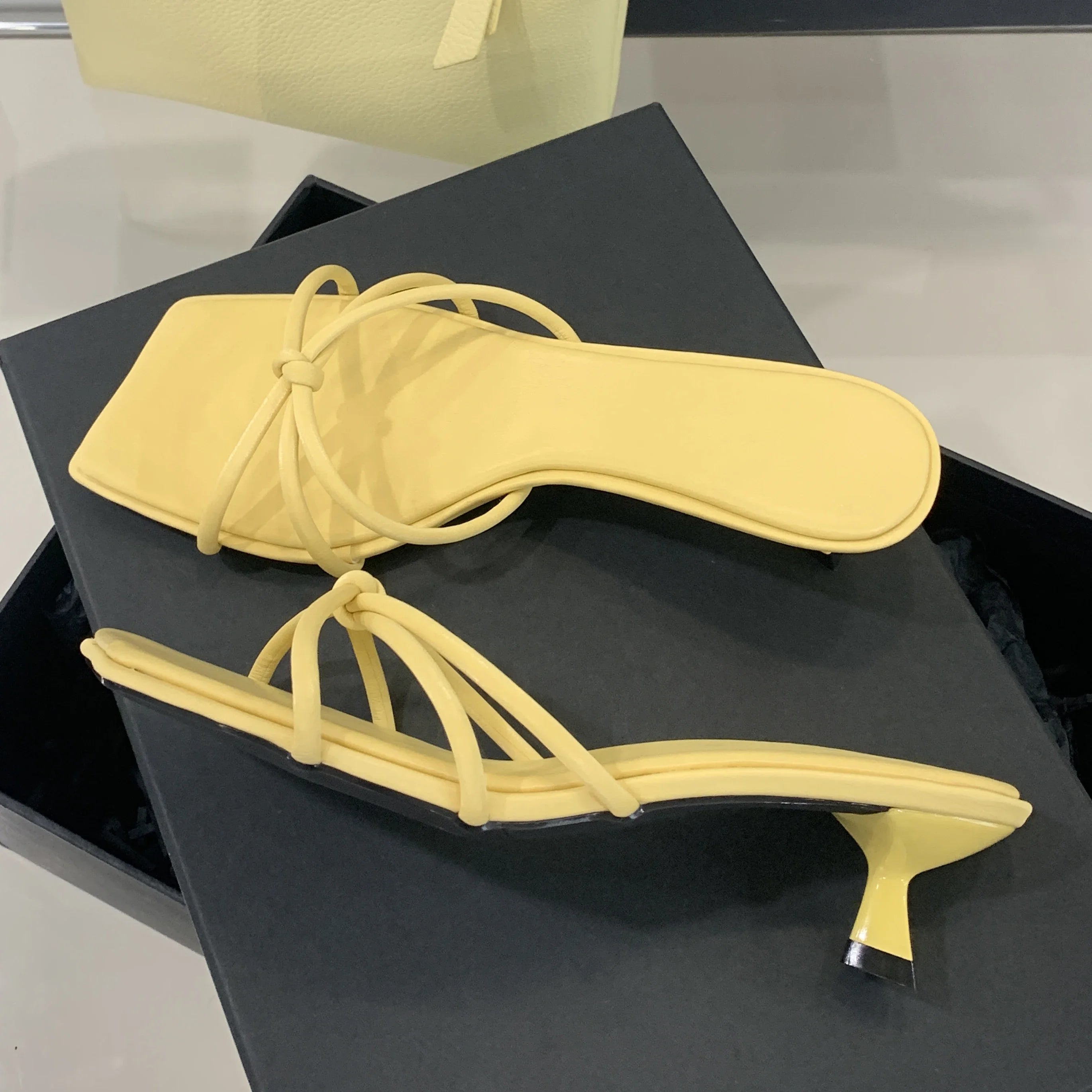LBSFY -Summer Narrow Band Buckle Strap Slippers Women Square Toe Stiletto Low Heels Slide Mules Party Shoes Zapatos De Mujer