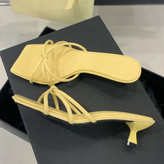 LBSFY -Summer Narrow Band Buckle Strap Slippers Women Square Toe Stiletto Low Heels Slide Mules Party Shoes Zapatos De Mujer