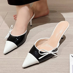 LBSFY  -  2025 Fashion Butterfly-knot Pointed Toe Mule Women Slippers Elegant Thin Heels Party Dress Female Shoes