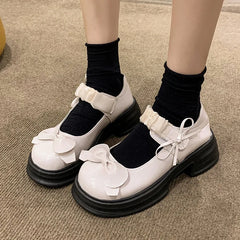 LBSFY -Luxury Platform Women Single Lolita Shoes Autumn Patent Leather Ankle Bow Mary Jane Shoes Woman Loafers Topsiders Ballerinas