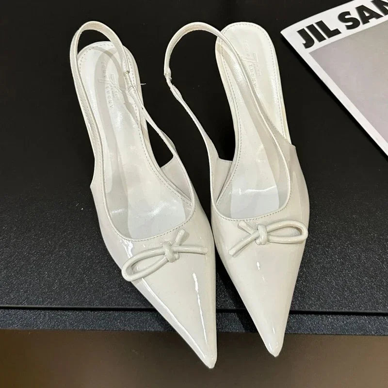 LBSFY  -  Summer Sexy Pointed Toe Patent Leather Women Pumps Thin High Heeled Sandals for Women Elegant Bow Slingbacks Dress Heels Shoe