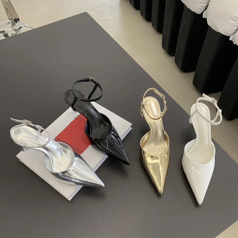 LBSFY -Spring Sexy Women Pointed Toe Pumps Fashion Ankle Buckle Strap Ladies Slingback Thin Low Heel Sandal Party Shoes