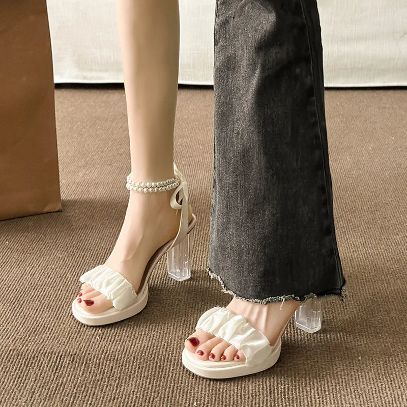 LBSFY -Summer High Heels Women's Shoes, Summer New High Heel Crystal Pearl Roman Sandals,fashion Campus Street Style Women's Shoes
