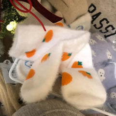 Lbsfy Mink Velvet Socks Women Autumn Winter Thicken Thermal Coral Velvet Sleep Plush Floor Cute Kawaii Soft Black White Sock Underwear
