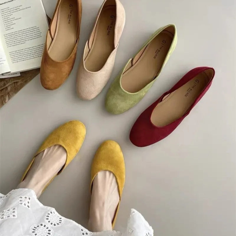 LBSFY -Women Suede Loafers Flat Heel Shallow Female Shoes Spring Summer Square Toe Basic Concise Women Loafers Casual Slip on Boat