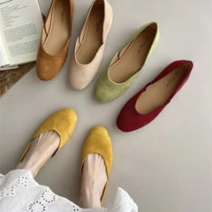 LBSFY -Women Suede Loafers Flat Heel Shallow Female Shoes Spring Summer Square Toe Basic Concise Women Loafers Casual Slip on Boat