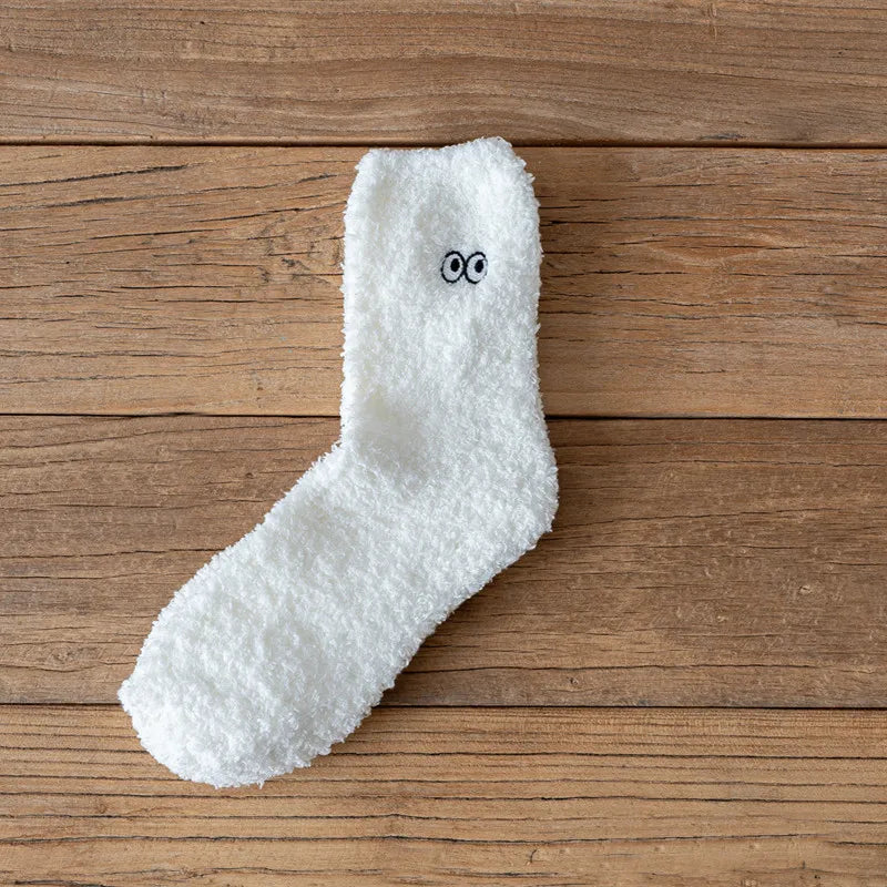 Lbsfy Socks Women White Graffiti Mink Fleece Socks Autumn Winter Short Mid-tube Crew Warm Coral Fleece Sleeping Kawaii Cute Soft Socks