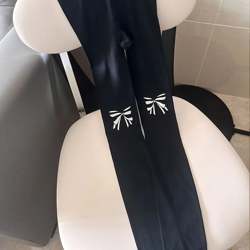 Lbsfy Korea Design Engligh Letter Printed Silk Stockings Heart Bow Tie Print Pantyhose Japanese Lolita JK Tights Gothic Cosplay Socks