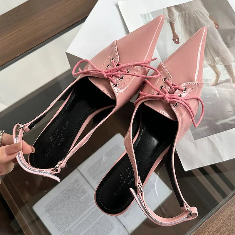 Lbsfy Lace-up Pointed Toe Pumps Women Fashion Luxury High Heels Ladies Footwear 2025 Elegant Sandals for Women Zapatos De Mujer